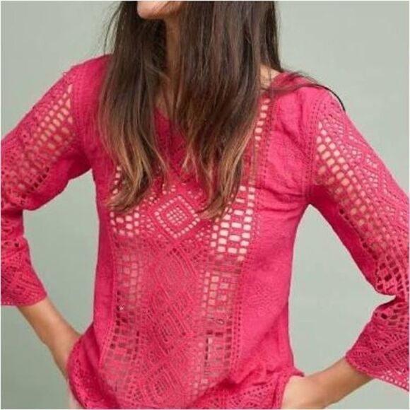 Blue Tassel Shavonne Lace Top Fuschia Pink {M} - Picture 1 of 6